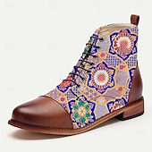 baratos sapatos Jacquard-Botas masculinas coloridas de tecido jacquard com cadarço e mandala – botins de estilo étnico artístico para viagens, looks casuais e eventos culturais
