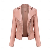 economico Giacche in finta pelle-Per donna Giacca in Ecopelle Confortevole Tasca Cerniera completa Moda Stile da Strada Semplice All&#039;aperto Casual Quotidiano Regolare Collo alla coreana Vestibilità regolare Manica Lunga Capispalla