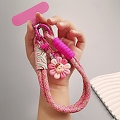 abordables Cordons et dragonnes pour téléphone-Corde courte imprimée pour téléphone portable, pendentif fleur, corde tissée courte à double usage, corde de suspension robuste pour voyage en plein air pour hommes et femmes