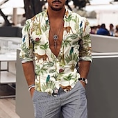 olcso Ocean Print-Férfi Horgony Trópusi növények Ing Hawaii ing Aloha ing Rövid ujjú Ing Térfogatcsökkenés Szüret Tropikus Sportok Utca Hétköznapi Hawaii Fekete Sárga Fekete / Barna S M L
