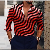 economico Geometrica-Per uomo A righe Motivo Geometrico Camicia Camicia con Bottoni Manica Lunga Festa Designer Casual Vacanza Quotidiano Ferie Colletto Colletto a Camicia Nero Giallo Rosso Viola