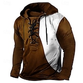 cheap Vintage T shirts-Men&#039;s T Shirt Tee Tee Top Long Sleeve Shirt Long Sleeve Hooded Spring Fall Color Block Vintage Designer Basic Lace up Vacation Street Going out Black Red Blue Top Tee for Men
