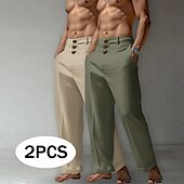 abordables Classique-Homme Pantalons en Lin Pantalons Pantalon d&#039;été Pantalons Amples Pantalons de Plage Poche Avant Jambe Droite Uni Confort Respirant Longueur complète Occasionnel Quotidien Fête Vacances Mode Blanc