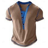 olcso Alkalmi Henley póló-Férfi Gofri Henley ing Pólók Rövid ujjú Tömör szín Sima Divat Dizájn Alkalmi Színes Gombok Henley Szabadtéri Hétköznapi Napi Nyár Tavasz Minden évszak Medence Barna Zöld Henley póló