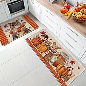 billiga Mattor &amp; mattor &amp; mattor-Höstens pumpa linnemattor set - absorberande, oljebeständigt kök &amp;Dörrmattor för entrén, set med 2 delar