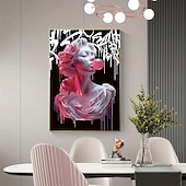 abordables Hasta 30 $-Chic Pink Girl Blowing Balloons Canvas Art Print - Modern Fluid Wall Decor for Living Room &amp; Kitchen Reusable No Frame Needed