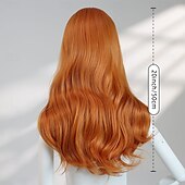 economico Parrucche da festa-Parrucca di Halloween arancione ondulata di media lunghezza da 20 pollici, riga centrale, senza frangia, capelli sintetici resistenti al calore per cosplay &amp;servizi fotografici