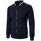 baratos Jaquetas Casuais-Homens jaqueta leve Jaqueta casual Jaqueta do time do colégio Férias Diário Bolsos Emenda Primavera Outono Bloco de cor Moda Clássico Colarinho Chinês Padrão Tecido Waffle Preto Branco Vinho Azul