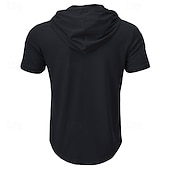 Недорогие основные футболки-Муж. Футболка Короткие рукава Толстовка с капюшоном Капюшон Лето Все сезоны Сплошной цвет Мода Оригинальный рисунок Спортивные Кулиска Классический Капюшон Для улицы Повседневные На выход