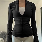 olcso Női Egyszerű Felsők-Női Wrap Crop Top Szűk felsők Sima Napi Stílusos Alap Hosszú ujj Kapucni Normál felsők Munka Napi Szabadság Cipzár Fekete Arcpír rózsaszín Tavasz Ősz