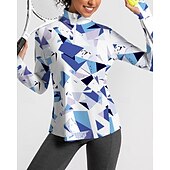 זול חולצת נשים-בגדי ריקוד נשים גיאומטרי חולצת POLO חולצת טניס שרוול ארוך דפוס רבע מיקוד Pullover הגנת UV אלסטי נושם טניס גולף פיקלבול צווארון רוכסן חולצה Polo ורוד כחול בגדי טניס