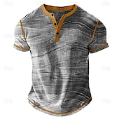 cheap Geometrical-Men&#039;s Graphic Henley Shirt Waffle T Shirt Short Sleeve Daily Retro Vintage Classic Sports Outdoor Casual Holiday Spring &amp; Summer All Seasons Blue Purple Khaki Grey Henley Henley T-Shirt
