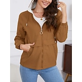 billiga Trenchcoats-Dam Trenchcoat Hoodiejacka Bekväm Andningsfunktion Dragkedja Ficka Ledigt Slät Semester Gata Dagliga kläder Utekväll Dragkedja Normal Luvtröja Normal Långärmad Ytterkläder Svart Gul Vin Vår Höst