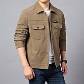 economico Giubbotti Cargo-Per uomo Giacca Leggera Giacca in Velluto a Coste Giacca Cargo Giacca Casual Vacanza Quotidiano Caldo Tasca Primavera Autunno Semplice Moda Classico Bavero Regolare Nero Verde Cachi Giacca