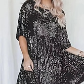 economico Abiti con paillettes-Per donna Mini Abito Abito con Paillettes Abito da Cocktail Moda Moderno Festa serale Cocktail party Vestibilità regolare Semplice Manica Corta Girocollo Argento Grigio nero Nero Bianco Estate