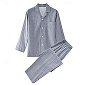 baratos Pijamas-Homens Roupa de Dormir Conjunto de Pijama Top e calça de pijama 1conjunto Geométrico Moda à moda Clássico Casa Diário De Cama Algodão Conforto Macio Respirável Lapela Manga Longa Camisa Social Calça