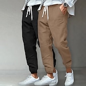 billige Klassisk-Herre Linbukser Bukser Sommerbukser Strandbukser Uformelle bukser Lomme Elastisk midje Helfarge Komfort Pustende Full lengde utendørs Hjem Daglig Ferie Klassisk Stil Lys khaki + svart Lys khaki
