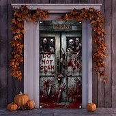tanie Gobeliny ścienne-dekoracja na drzwi na Halloween, zasłona na drzwi wejściowe, latające nietoperze na miotle na Halloween, postrzępiony dolny wyświetlacz