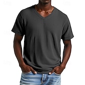 preiswerte T-Shirt mit Waffelstrick-Herren Waffel-T-Shirt T Shirt T-Shirt Kurzarmshirt Kurzarm V Ausschnitt Sommer Einfach Mode Designer Basic Jacquard Urlaub Straße Ausgehen Aprikose Schwarz Purpur Top T-Shirt für Herren