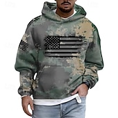 preiswerte Flagmuster-Herren Kapuzensweatshirt Grün Khaki Leicht Grün Grau Mit Kapuze Tarnung Amerikanische Flagge Fronttasche Täglich Ferien Ausgehen Polyester Streetwear Lässig Herbst Winter Bekleidung Kapuzenpullover