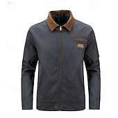 abordables Vestes Cargo-Hommes Veste de camionneur Veste Cargo Veste Tactique Occasionnel Coupe-Vent Zip Up Printemps Automne Couleur Unie ancien Tenu de travail Col de chemise Régulier Kaki Gris foncé Vert Véronèse Veste