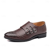 economico Formale-scarpe da uomo con triplo cinturino in similpelle intrecciata e testurizzata – design con fibbia unica per uomini alla moda, banchetti e ricevimenti serali