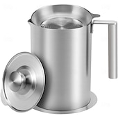 economico Utensili e gadget da cucina-Filtro e contenitore per grasso in acciaio inox da 1,2 l/1,7 l - grande contenitore per la raccolta del grasso con coperchio antipolvere &amp;impugnatura facile da impugnare - per pancetta, cottura in