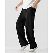 economico Pantaloni della tuta-Per uomo Pantaloni in cotone e lino Pantaloni Pantaloni della tuta a gamba dritta Tasca Elastico in vita Coulisse Semplice Comodità Sport all&#039;Aperto Quotidiano Moda Casual Nero Bianco Micro-elastico