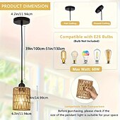 baratos Luzes pendentes-pendente vintage country, material de corda de vime trançada em metal, 15 cm de altura, luz branca quente/branca, e26 e27, corrente ajustável