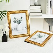 Недорогие Скульптуры-Современная фоторамка из смолы с золотым плетеным узором по краю, декоративная настольная фоторамка для спальни, офиса, гостиной, доступна в различных стилях для декора дома и рабочего стола