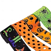 economico Halloween-Nastro con bordo rinforzato per Halloween, 4 rotoli, nastro stampato a forma di pipistrello, ragno, zucca, gambe di strega, cappello, pois, nastri in grosgrain per Halloween, ghirlanda per la casa,