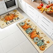 billiga Mattor &amp; mattor &amp; mattor-Höstens pumpa linnemattor set - absorberande, oljebeständigt kök &amp;Dörrmattor för entrén, set med 2 delar