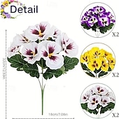 cheap Artificial Plants &amp; Flowers-6 Bundles Artificial Pansy Flowers for Outdoor Indoor Use, Weather Resistant Fake Plastic Plants for Garden, Home Decor, White Purple Yellow