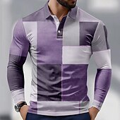 halpa Miesten värillinen poolo-Miesten Väripalikka Polo Pitkähihainen Poolopaidat Kauluspaidat Business Casual Urheilu- ja treenivaatteet Arki-asut 3D-tulostus Kevät Syksy Sininen Purppura Ruskea