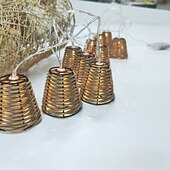 economico Strisce LED-Lanterna decorativa in rattan con luci a stringa - 10 LED in rattan con sfere in stile batteria/energia solare, per interni ed esterni, impermeabile, per patio, casa, pergola, veranda, festa, cortile,