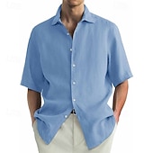 preiswerte Herrenhemd zum Knöpfen-Herren Hemd Sommerhemd Freizeithemd Strandhemd Knopfhemd Schwarz Weiß Hellgrün Rosa Wein Kurzarm Einfach Revers Urlaub Hawaiianisch Bekleidung 100% Baumwolle Mode Lässig Bequem
