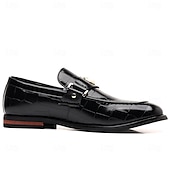 abordables Semi-formel-Mocassins en similicuir bordeaux pour homme, effet crocodile, avec boucle décorative en métal, pour hommes d&#039;affaires, événements formels et banquets