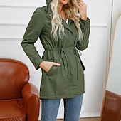 economico giacca attiva-Per donna Cappotto Impermeabile Confortevole Cerniera completa Coulisse Moda Stile da Strada Semplice All&#039;aperto Casual Quotidiano Lungo Con Cappuccio Vestibilità regolare Manica Lunga Capispalla