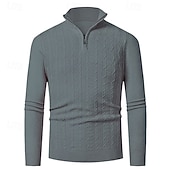 cheap Men's Pullover Sweater-Men's Pullover Sweater Jumper Quarter Zip Sweaters Knit Sweater Cable Knit Regular Tops Knitted Plain Quarter Zip Fashion Casual Vacation Daily Wear Clothing Apparel Fall Winter Black Navy Blue S M L