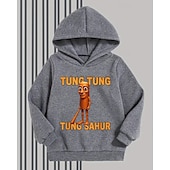 billiga Pojkens 3D Sporter &amp; Spel-Pojkar 3D Tung Tung Grafisk Huvtröja Långärmad Vår Höst Mode Streetwear Barn 4-12 år Huva Friluftsliv Casual Dagligen Normal Passform