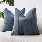 baratos Fronhas de Almofadas de Decoração-capas de almofadas de patchwork com textura de pompom de cor sólida e couro sintético, 45,72 x 45,72 cm, almofadas macias e confortáveis para sofá, quarto, sala de estar, decoração de casa sem