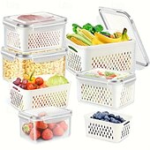 cheap Kitchen Utensils &amp; Gadgets-6-Pack BPA-Free Polypropylene Food Storage Containers with Lids, Stackable Refrigerator Organizer Bins with Drain Tray for Fruits, Vegetables, and Dry Goods, Versatile Kitchen Storage System Ideal for Camping and Dining