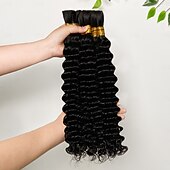 baratos 3 conjuntos de extensões de cabelo natural-3 pacotes de cabelo humano cor natural sem trama cabelo remy volume onda profunda cabelo humano 10-28 polegadas