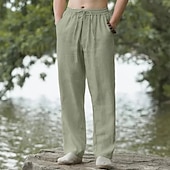 baratos Feriado-Homens Calças de linho Calças Calça verão Calças largas Cintura elástica Com Cordão Perna reta Tecido Conforto Respirável Comprimento total Ao ar livre Casual Diário Moda Estilo Clássico Preto Branco