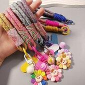 abordables Cordons et dragonnes pour téléphone-Corde courte imprimée pour téléphone portable, pendentif fleur, corde tissée courte à double usage, corde de suspension robuste pour voyage en plein air pour hommes et femmes