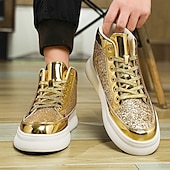 abordables Botines-Hombre Botas Zapatos de Paseo Casual Cuero PU Cómodo Antideslizante Transpirable Botines / Hasta el Tobillo Cordones Plateado Dorado Verano Primavera