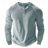 cheap Casual Henley Tee-Men&#039;s Waffle Henley Shirt Tee Long Sleeve Solid Color Plain Textured Fashion Designer Casual Raglan Sleeves Henley Outdoor Casual Daily Summer Fall Winter Black Light Blue Dark Red Henley T-Shirt