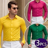 cheap Men's Dress Shirts-Men's Shirt Dress Shirt Tuxedo Shirts Solid / Plain Color Office &amp; Career Daily Wear Green+Pink+Orange Green+Pink+Yellow Green+Orange+Yellow Pink+Orange+Yellow Long Sleeve Shirt Collar All Seasons