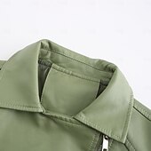 cheap Faux Leather Jackets-Women&#039;s Faux Leather Jacket Comfortable Full Zip Fashion Street Style Plain Outdoor Casual Daily Regular Turndown Regular Fit Long Sleeve Outerwear Black Red Green Spring Fall