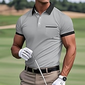 cheap Men&#039;s Classic Polo-Men&#039;s Golf Shirt Pique Polo Shirt Work Casual Lapel Ribbed Polo Collar Short Sleeve Basic Modern Color Block Pocket Summer Regular Fit White Light Blue Burgundy Navy Blue Grey Golf Shirt